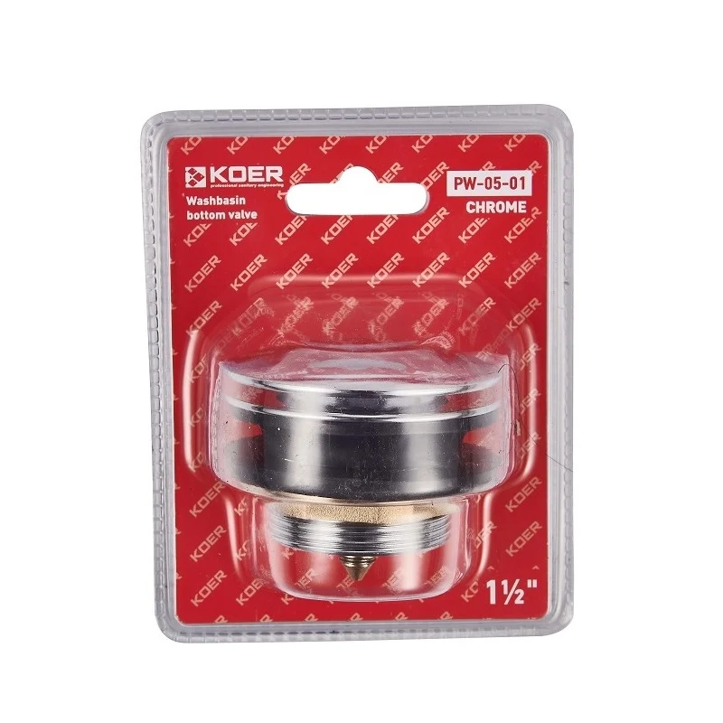 Донный клапан для ванной Koer PW-05-01 1 1/2'' (KR3406) кнопка, хром 