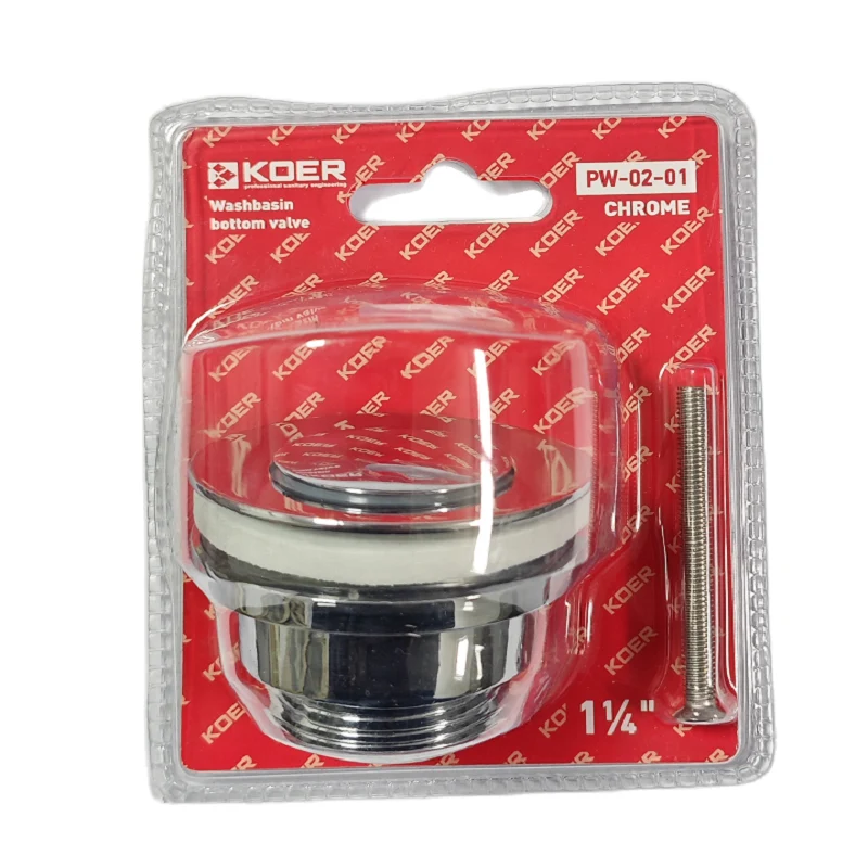Донный клапан для умывальника Koer PW-02-01 1 1/4'' (KR3399) кнопка 