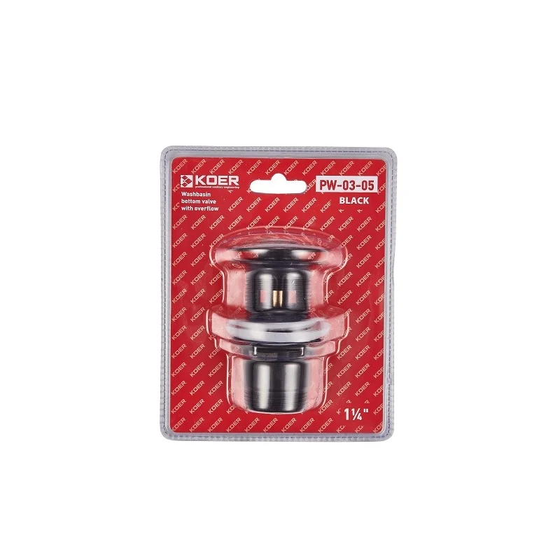 Донный клапан для умывальника Koer PW-03-05 1 1/4'' (KR3396) с переливом, кнопка 
