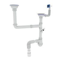 Сифон для кухні ZERIX SK-03-A 3 1/2"x40  з різьбовими випусками та відведенням для пральної машини 