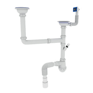 Сифон для кухні ZERIX SK-03-A 3 1/2"x40  з різьбовими випусками та відведенням для пральної машини 