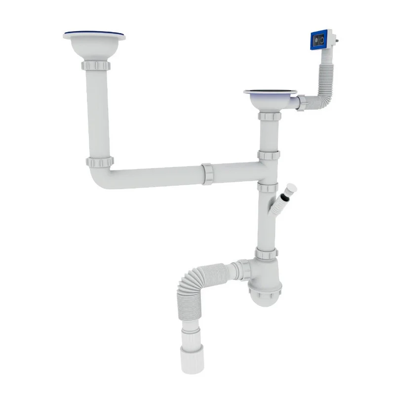 Сифон для кухні ZERIX SK-03-A 3 1/2"x40  з різьбовими випусками та відведенням для пральної машини 