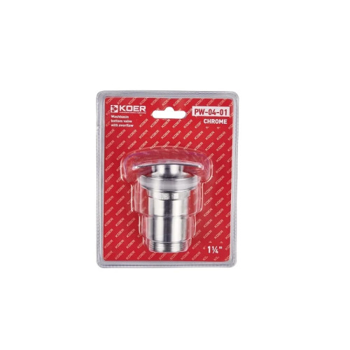 Донний клапан для умивальника Koer PW-04-01 1 1/4'' (KR3398) з переливом, кнопка 
