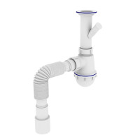 Сифон для кухні Zerix SK-01-B 1 1/2"x40 з литим випуском та відведенням для пральної машини 