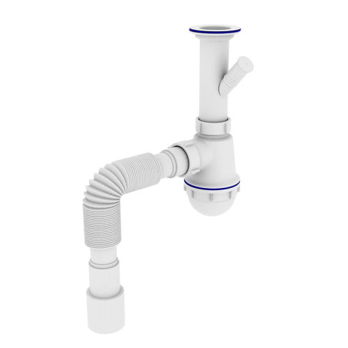 Сифон для кухні Zerix SK-01-B 1 1/2"x40 з литим випуском та відведенням для пральної машини 