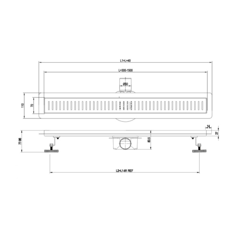 Душевой трап ASG 04E INOX SS304L Double Lock (800x70) с двойной защитой и магнитным клапаном