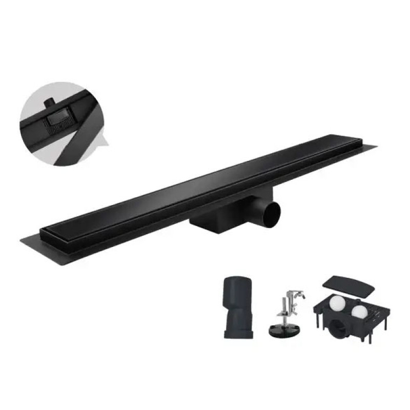 Душовий трап Koer FD08-70x800-Glass Black SUS304 (KR5142) нержавіюча сталь, скляна панель 