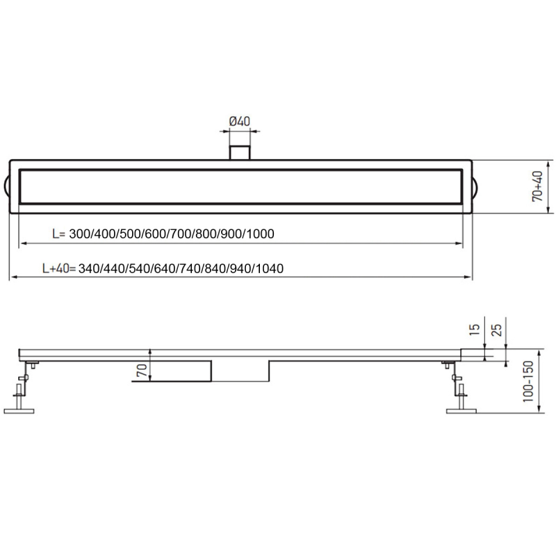 Душовий трап Koer FD30-70x900 SUS304 (AC0702) нержавіюча сталь 