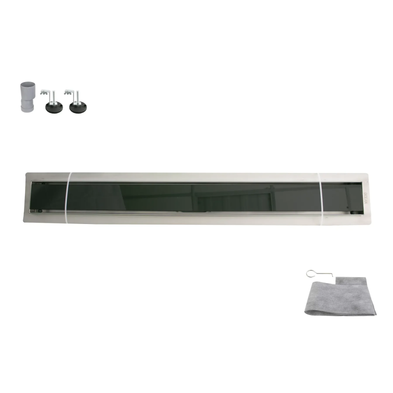 Душовий трап OCEAN 4 Glass Black (70x700 мм) нержавіюча сталь   