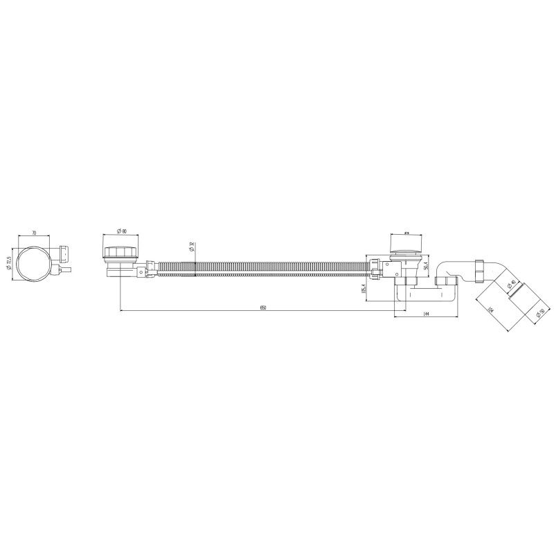 Сифон для ванны Koer BD-04-05 1 1/2'' без ревизии, полуавтоматический с переливом