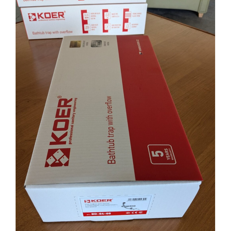 Сифон для ванны Koer BD-04-05 1 1/2'' без ревизии, полуавтоматический с переливом