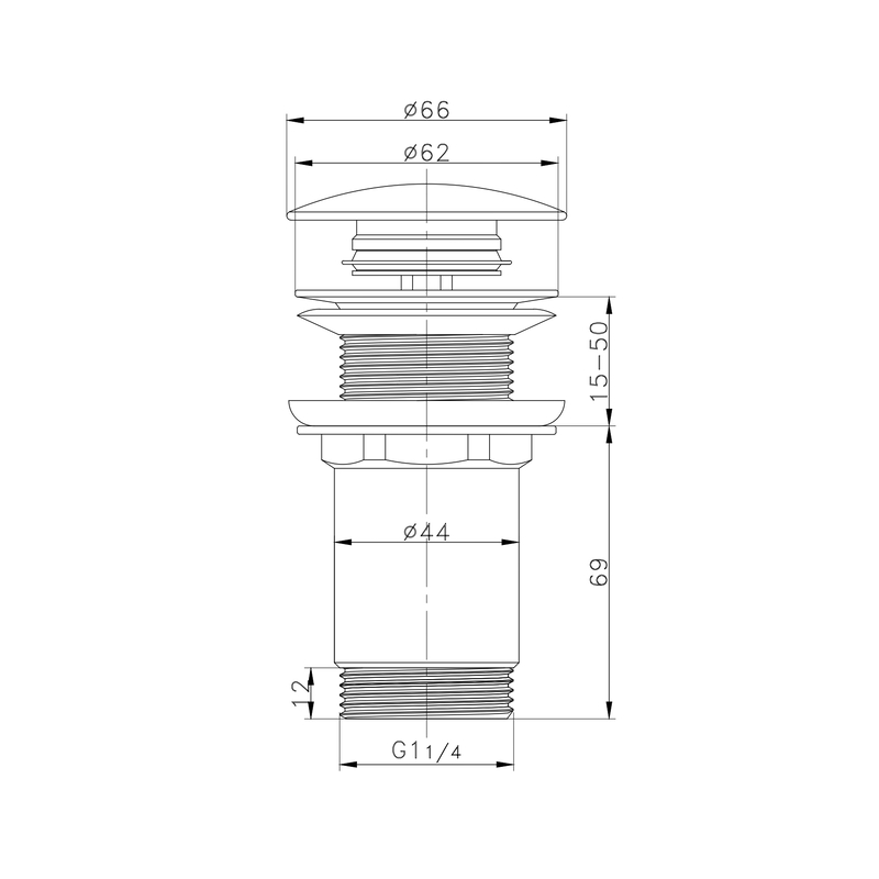 Донний клапан для раковини Koer PW-08-05 1 1/4'' СLICK-СLACK без переливу автоматичний, чорний 