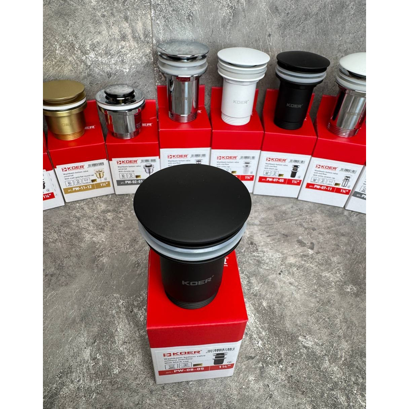Донний клапан для раковини Koer PW-08-05 1 1/4'' СLICK-СLACK без переливу автоматичний, чорний 
