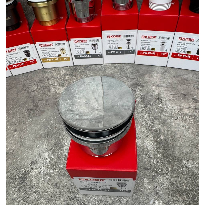 Донний клапан для раковини Koer PW-11-01 1 1/4'' СLICK-СLACK універсальний, хром 