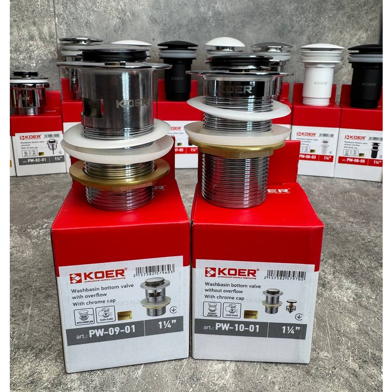 Донний клапан для раковини Koer PW-10-01 1 1/4'' СLICK-СLACK без переливу автоматичний, хром 