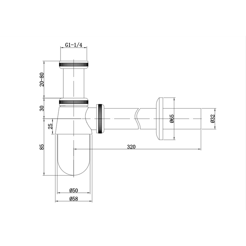 Сифон для раковини Mixxus SIPHON-01 1 1/4'' без випуску та ревізії, хром 