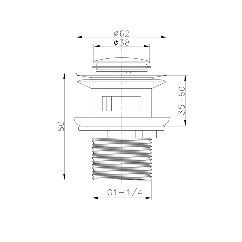 Донний клапан для раковини Koer PW-09-01 1 1/4'' СLICK-СLACK з переливом автоматичний, хром 