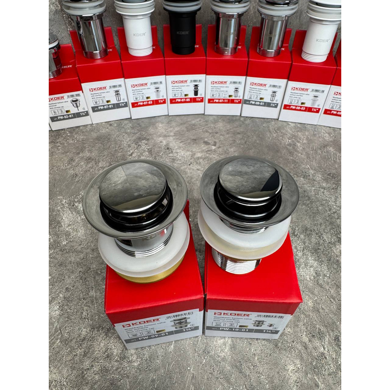 Донний клапан для раковини Koer PW-09-01 1 1/4'' СLICK-СLACK з переливом автоматичний, хром 