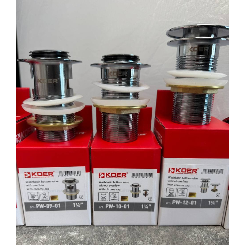 Донний клапан для раковини Koer PW-09-01 1 1/4'' СLICK-СLACK з переливом автоматичний, хром 