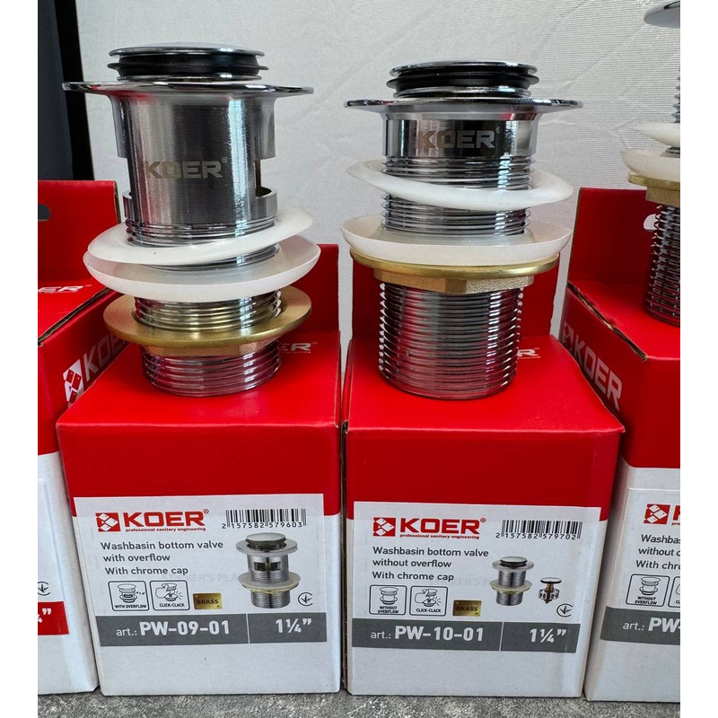 Донний клапан для раковини Koer PW-09-01 1 1/4'' СLICK-СLACK з переливом автоматичний, хром 