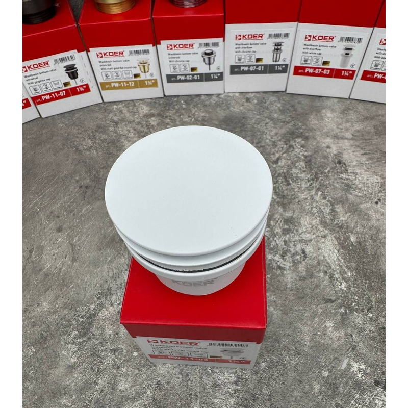 Донный клапан для раковины Koer PW-11-03 1 1/4'' СLICK-СLACK универсальный, белый
