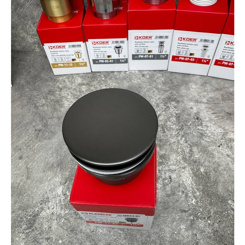 Донний клапан для раковини Koer PW-11-07 1 1/4''  СLICK-СLACK універсальний, графіт 