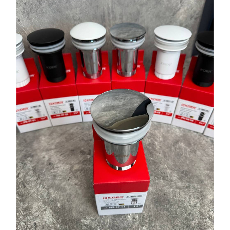 Донний клапан для раковини Koer PW-07-01 1 1/4'' СLICK-СLACK з переливом, автоматичний, хром  