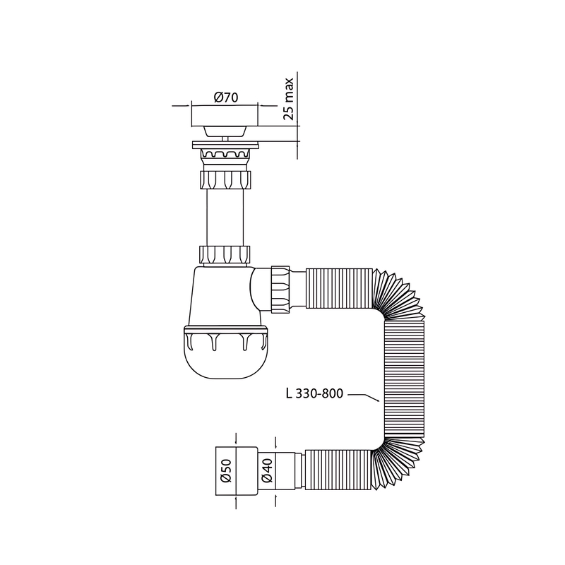 Сифон для кухни Mixxus SK-01-A 1 1/2"x40, 40*40/50 с литым выпуском