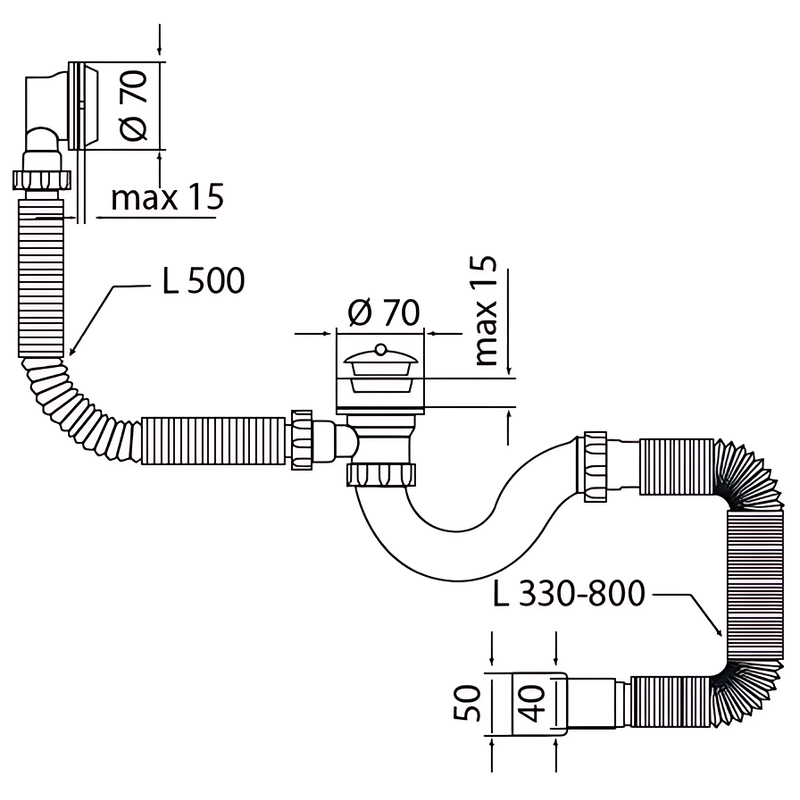 Сифон для ванни Mixxus SV-01-A 1 1/2" прямоточний з випуском та переливом