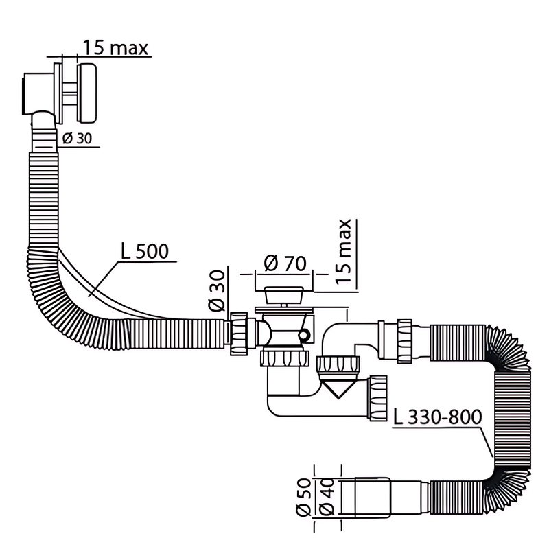 Сифон для ванни Mixxus SV-02-B з ревізією, атоматичний перелив  