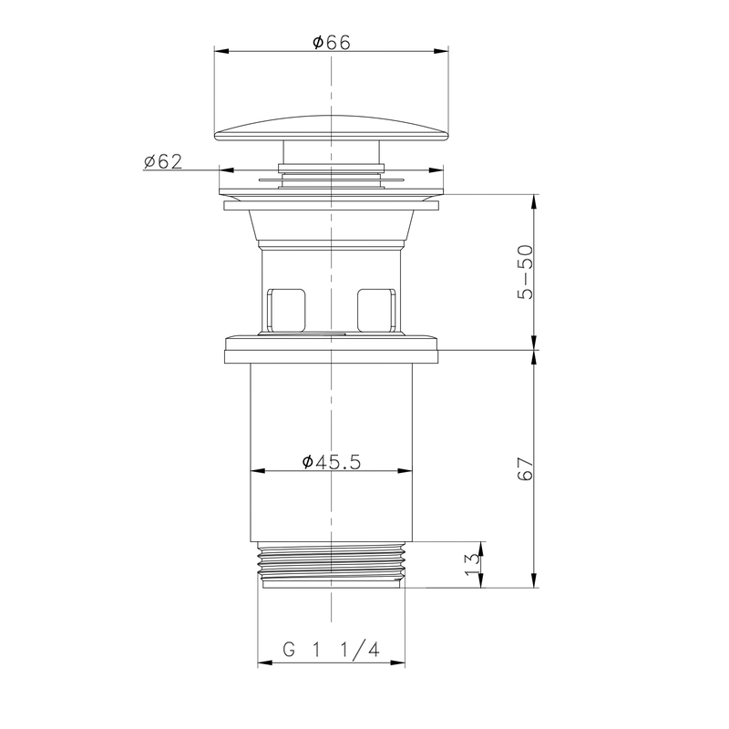 Донный клапан для раковины Zerix BV-01 1 1/4'' СLICK-СLACK с переливом, автоматический, хром