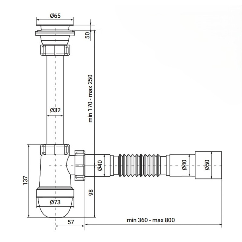 Сифон для раковины Zerix SU-03-А 1 1/4'' с ревизией, белый