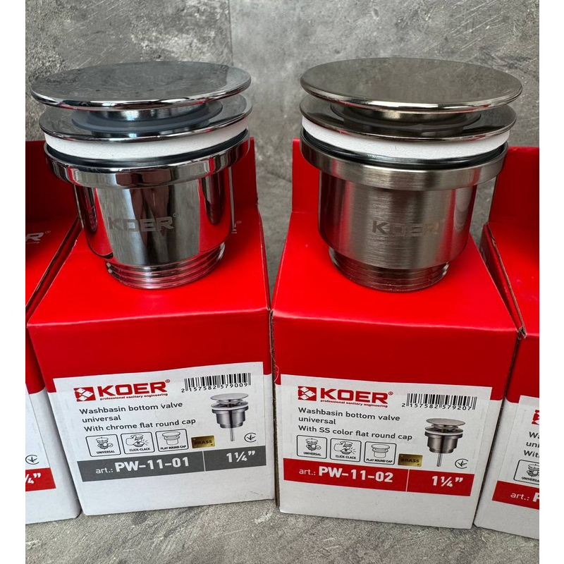 Донный клапан для раковины Koer PW-11-02 1 1/4'' СLICK-СLACK SS COLOR универсальный 