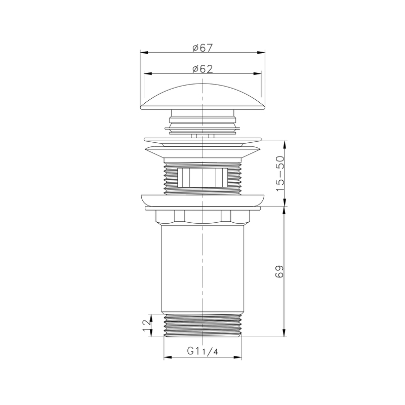 Донний клапан для раковини Koer PW-07-11 1 1/4''  СLICK-СLACK  з переливом автоматичний 