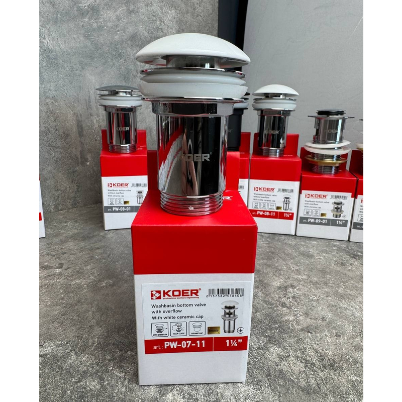 Донний клапан для раковини Koer PW-07-11 1 1/4''  СLICK-СLACK  з переливом автоматичний 