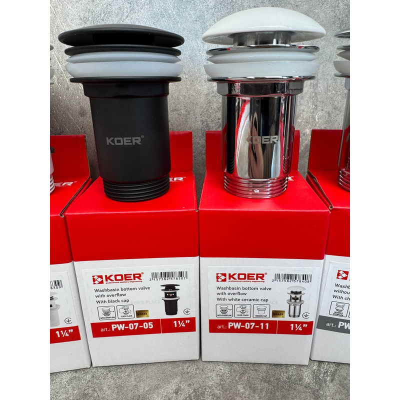 Донний клапан для раковини Koer PW-07-11 1 1/4''  СLICK-СLACK  з переливом автоматичний 