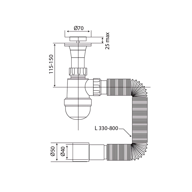 Сифон для умивальника Mixxus SU-02-A 1 1/2"x40 з литим випуском 