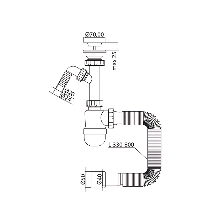 Сифон для умивальника Mixxus SU-02-B 1 1/2"x40 з відводом для пральної машини, литий випуск