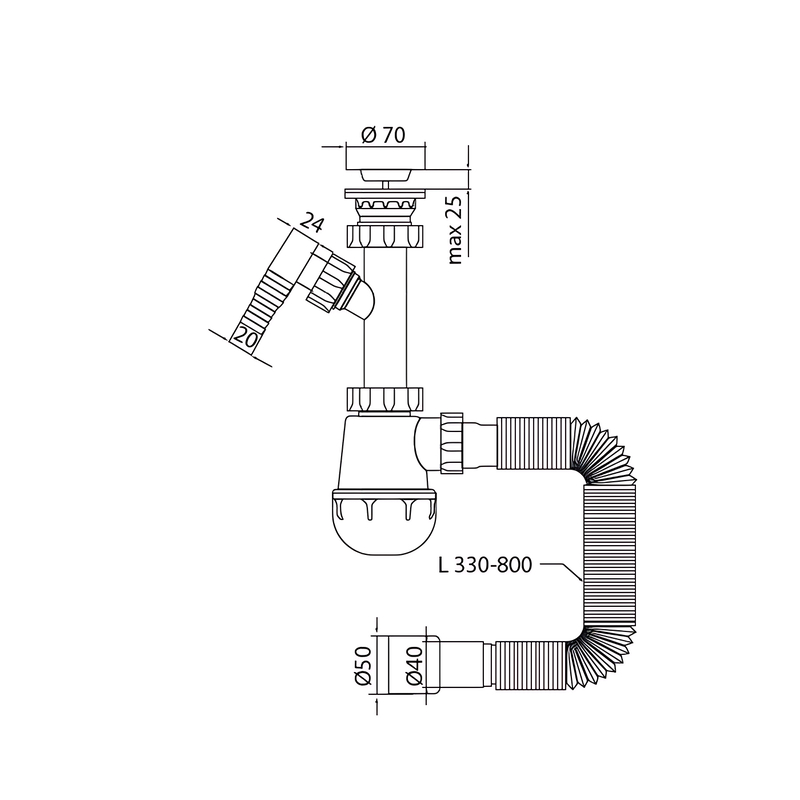 Сифон для кухни Mixxus SK-01-B 1 1/2"x40 отвод для стиральной машины, литой выпуск