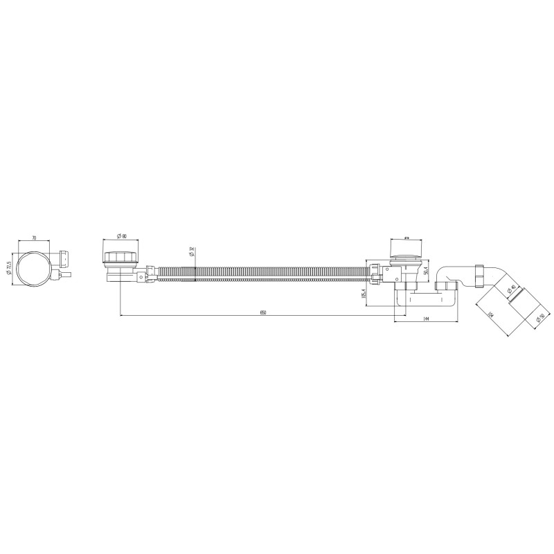 Сифон для ванны Koer BD-04-07 1 1/2'' без ревизии, полуавтоматический с переливом