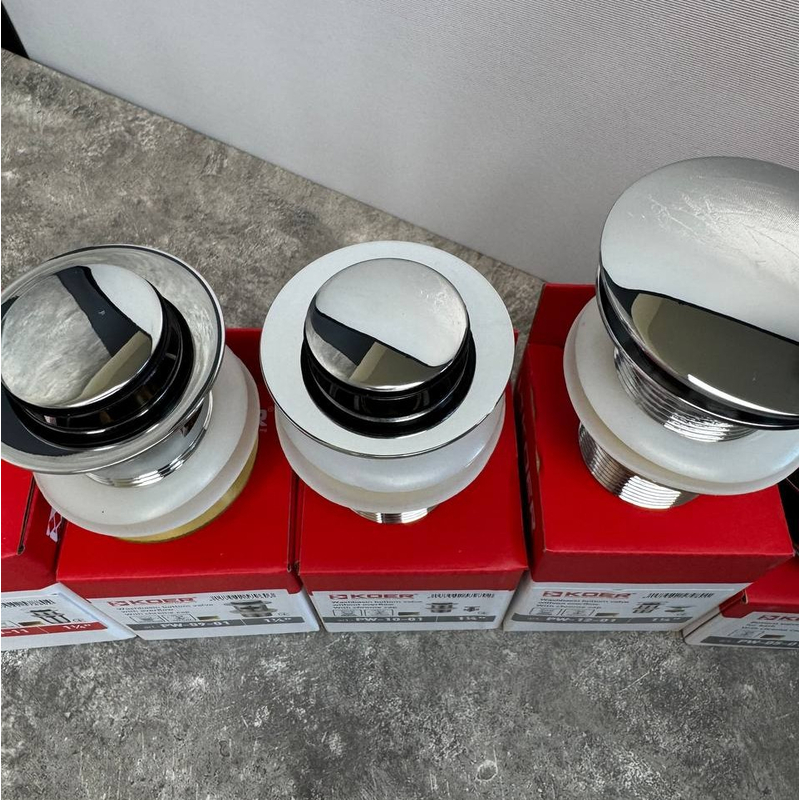 Донный клапан для раковины Koer PW-12-01 1 1/4'' СLICK-СLACK без перелива, автоматический, хром