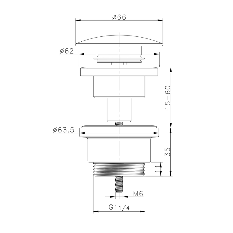 Донний клапан для раковини Zerix BV-03 1 1/4'' СLICK-СLACK універсальний, хром 