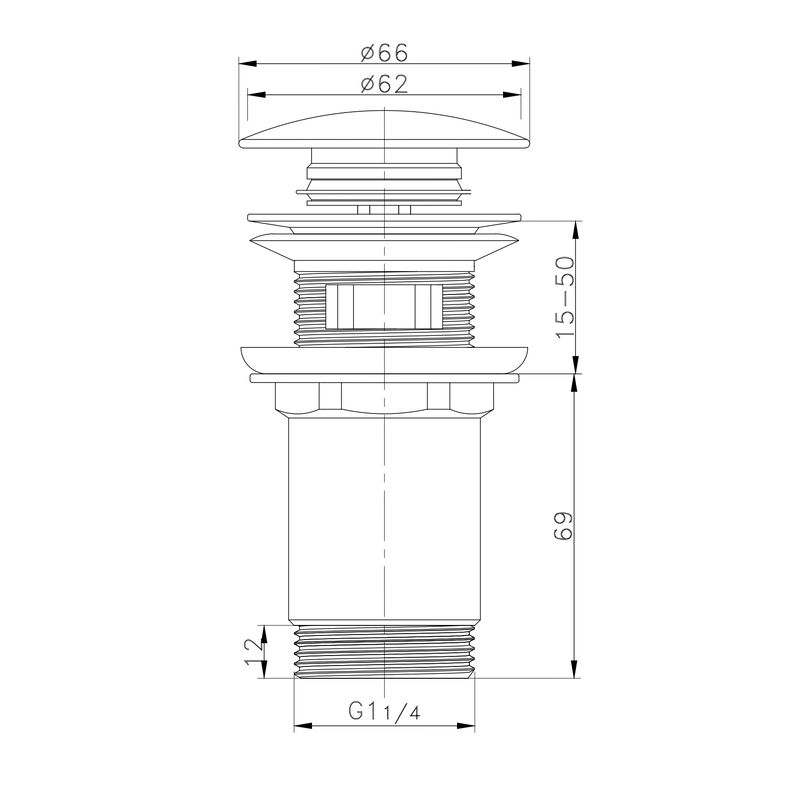 Донний клапан для раковини Koer PW-07-05 1 1/4''  СLICK-СLACK з переливом, автоматичний, чорний 