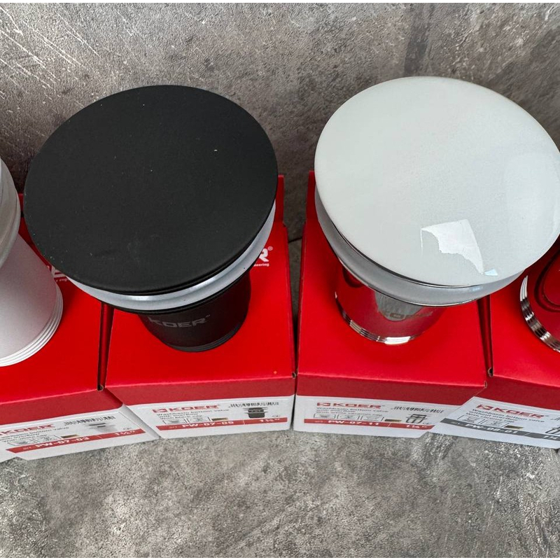 Донний клапан для раковини Koer PW-07-05 1 1/4''  СLICK-СLACK з переливом, автоматичний, чорний 