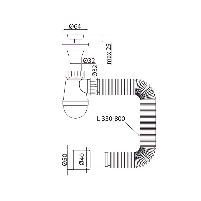 Сифон для умивальника Mixxus SU-09-A 1 1/4"x32 з литим випуском 