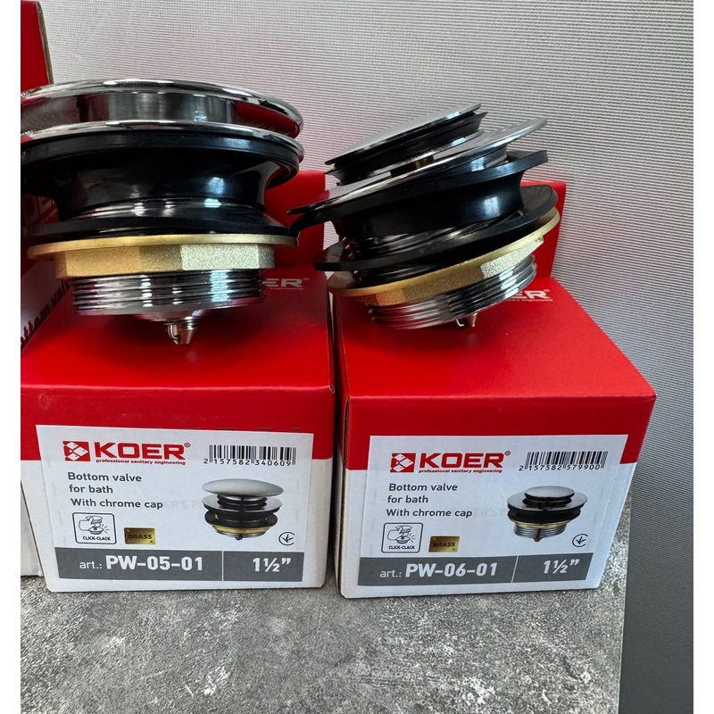 Донный клапан для ванны Koer PW-06-01 1 1/2'' СLICK-СLACK автоматический, хром