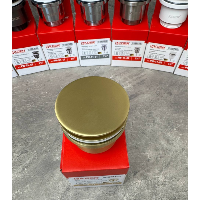 Донный клапан для раковины Koer PW-11-12 1 1/4'' СLICK-СLACK универсальный золотой матовый
