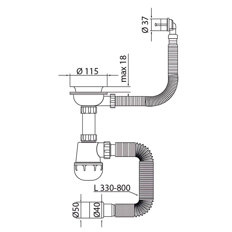 Сифон для кухні Mixxus SK-07-A 3 1/2"x40 круглий перелив 