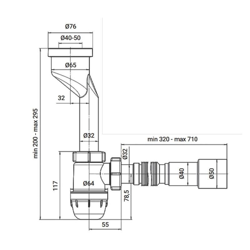 Сифон для пісуару Zerix SP-01 з гофротрубою 
