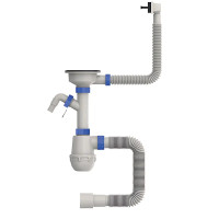 Сифон для кухні Mixxus SK-05-BL 3 1/2"x40 з відведенням для пральної машини, прямокутний перелив 